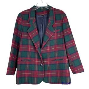 Luba Paris Vintage Plaid Wool Blend Coat Size 8 Front Pockets Green Red